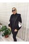 Oversize Zippered Sleeve Detail Hooded Black Coat Women - 4