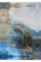 هاريكابيريف | مزيج من الريش المنقوش باللون الأزرق والذهبي والأبيض | طاولة زجاجية مؤطرة 3 عمودية - 4