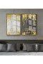 Hari̇kabi̇rev | Gray-Gold Combination Abstract Shapes 4 | Framed Glass Table 2 Pieces Vertical