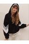 Oversize Zippered Sleeve Detail Hooded Black Coat Women - 2