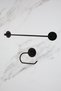Black Round Adhesive Long Towel Holder Open Toilet Roll Holder Set of 2 Bathroom Accessories