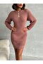Women's Buttoned Mini Knitwear Dress - 6