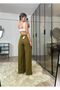 Keira Oil Green Extra High Waist 100% Raw Linen Cover Trousers - 6