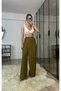 Keira Oil Green Extra High Waist 100% Raw Linen Cover Trousers - 2
