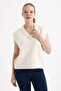 Women's Embroidered V-Neck Cream Sweater - 4