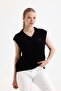 Women's Embroidered V-Neck Black Sweater - 4