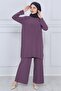 Women's Dried Rose Trousers Hijab Tunic Pleated Sandy Double Set 5219