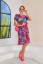 فستان فيسكوز صيفي منقوش ومزين بالدانتيل باللون الفوشيا - 3