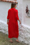Black-Red Shirt Collar Buttoned 3/4 Sleeve Buttoned Embroidered Woven Casual Dress - 7