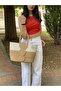 Beach and Shoulder Bag - Jute Straw Look Handbag - 2