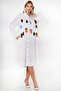 White Shirt Collar Long Sleeve Patterned Button Pocket Tassel Embroidered Wide Cut Woven Dress - 4