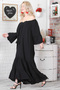 Women's Black Carmen Collar Flounce Sleeve Tassel Tied Long Dress M10160000EL93658 - 3
