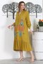 Mustard Colored Shirt Collar Buttoned Long Sleeve Skirt Frilly Embroidered Casual Woven Dress - 7