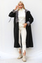 Women's Black Hooded Long Sleeve Pocket Lined Gathered Maxi Oversize Casual Woven Trench Coat - 7