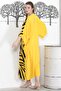 Yellow V-Neck 3/4 Sleeve Buttoned Hidden Pocket Embroidered Printed Casual Oversize Woven Dress - 8