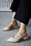 Pure Matte Leather Pointed Toe Short Block Heeled Women's Shoes - 5