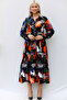 Women's Black Round Neck Floral Buttoned Pocket Oversize Casual Viscose Woven Dress - 7