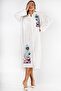 White Shirt Collar Long Sleeve Buttoned Appliqued Embroidered Wide Cut Woven Dress - 4