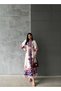 Atlas fabric flower print detailed long design dress with belt - 6