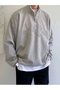 Unisex Large Size Double Black and Gray Half-Zipper Stand Collar Oversize Sweatshirt - 3