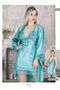 Satin Nightgown and Dressing Gown 2-Piece Set with Lace and Lacing Turquoise Blue 1128