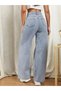 Women's Blue Snow Wash High-Waist Five-Pocket Wide-Leg Loose Palazzo Jeans - 5