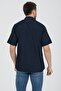 Men's Navy Blue Double Pocket Short Sleeve Striped Cotton Summer Shirt - 3