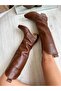 Tan Leather Western Style Knee High Long Women's Boots - 3