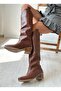 Tan Leather Western Style Knee High Long Women's Boots - 2