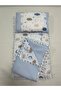 Blue, Muslin and Pompom Bottom Opening, Pillow and Blanket Set of 3 - 4