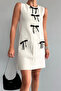 Women's Cream Crew Neck Contrast Bow Knit Mini Dress - 4