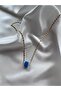 Women's Blue Beaded Gold Necklace - 5