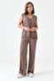 Women's V-Neck Sleeveless Buttoned Vest & High Waist Wide Leg Knitwear Trousers Coffee Knitwear Suit 103