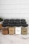 12-Piece Black Metal Lid Jar Set with Transparent Labels Spice Container 720 ml - 2