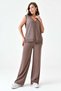 Women's V-Neck Sleeveless Buttoned Vest & High Waist Wide Leg Knitwear Trousers Coffee Knitwear Suit 103 - 5