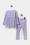 Seasonal Long Sleeve 100% Cotton Openwork Camisole Fabric Baby Girl Top and Bottom Double Leggings Set 9-24 Months Lilac - 2
