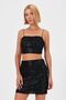 Sequin and Flexible Fabric Lined Crop Bustier with String Straps - Black - 2