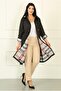 Women's Black Long Plaid Detail Large Size Trench Coat - 2