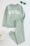 Mint Pamuklu Slogan Baskılı Kız Çocuk Örme Sweatshirt ve Eşofman Alt-Üst Takım TKDAW25AU00038 - 2