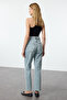 Açık Mavi Paçası Kesikli Yüksek Bel Straight %100 Pamuk Non-Stretch Jeans TWOAW25JE00307 - 9