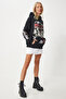Women's Black Printed Hooded Knitted Sweatshirt Vn00013 - 3