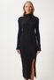 Women's Black Stand Collar Slit Saran Knitwear Dress Dd01338 - 5