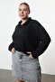 Siyah Selanik/Triko Görünümlü Fermuarlı Yaka Regular/Normal Kalıp Örme Sweatshirt TBBAW23AO00006 - 2