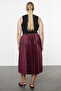 Burgundy Elastic Elastic Waist Pleated Woven Plus Size Skirt Tbbaw25Az00013 - 5