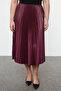 Burgundy Elastic Elastic Waist Pleated Woven Plus Size Skirt Tbbaw25Az00013 - 3