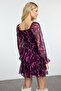 Mürdüm Çiçekli Fırfırlı Boho Mini Dokuma Elbise TWOAW23EL01455 - 5