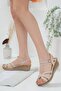 Women's Platform Heeled Sandals Three Stripes Nude