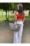 Jute Straw Looking Handbag Beach Bag Shoulder Bag - 2