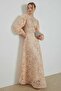Beige Coloured ELISABETH Lace Stone Embroidered Dress