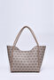 Monogram Printed Mink Shk108 Women's Hand and Shoulder Bag with Snap Fastener Faux Leather Wallet and Makeup Bag - 5